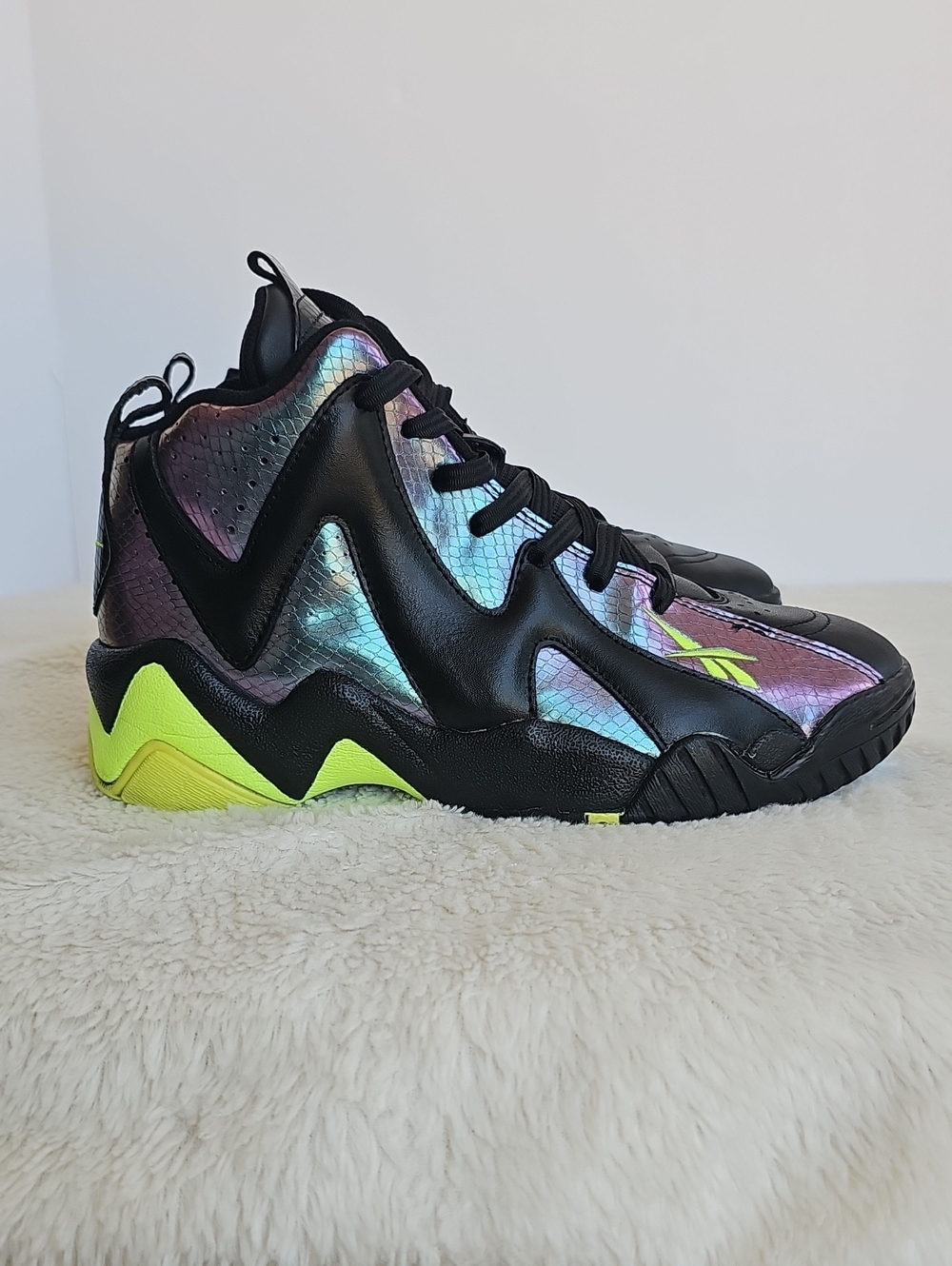 Reebok Kamikaze II Mid Nocturnal Iridescent Snakeskin Black Neon Basketball Shoe